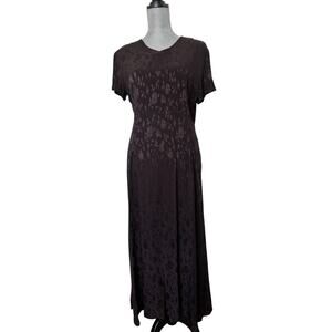 VTG 90s Laura Ashley Brown Floral Jacquard Short Sleeve Maxi Dress Size 10